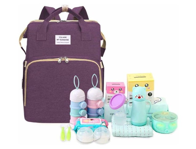 3 in 1 Diaper Bag Backpack with Foldable Crib, Portable Mummy Sleeping Bag