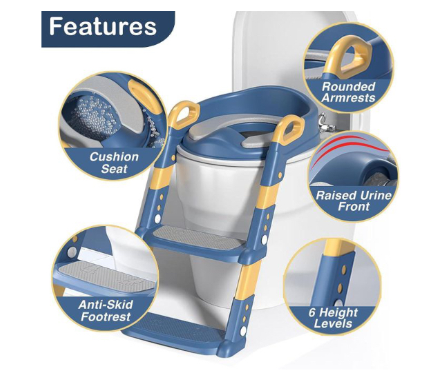 Kids Portable and Foldable Anti-Slip Potty Chair /Training Toilet Seat with Ladder - Blue/ Yellow