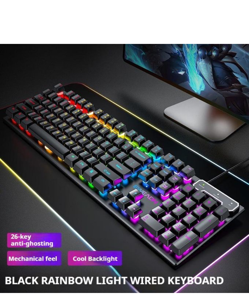 General GX30 wired backlit keyboard Cool backlight Ergonomic design Waterproof and dustproof Used for office and games-Black