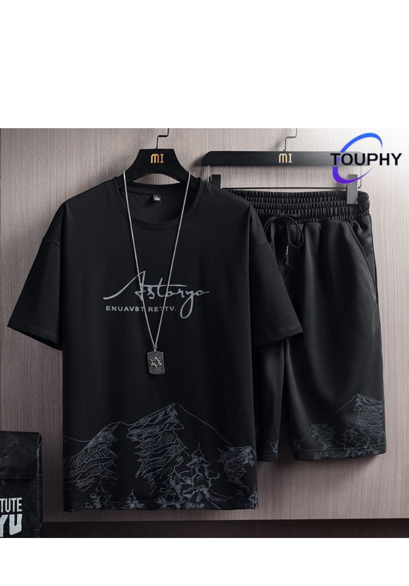 Sports Short Sleeve T-Shirt & Shorts Set - 2 Piece - Black