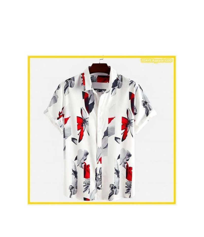 Men's Hawaiian Ink Print Bottom-down Beach Short Sleeve T-Shirt Casual Tops