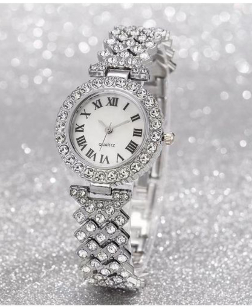 5PCS Watch Ring Necklace Earrings Water Diamond Bracelet Set