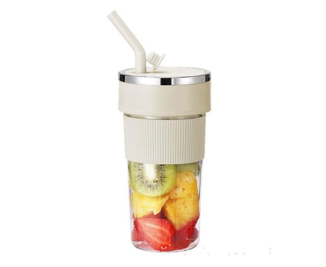 FreshBloom Infuser Tumbler – 500ml Fruit-Infused Straw Cup (Beige Bliss)