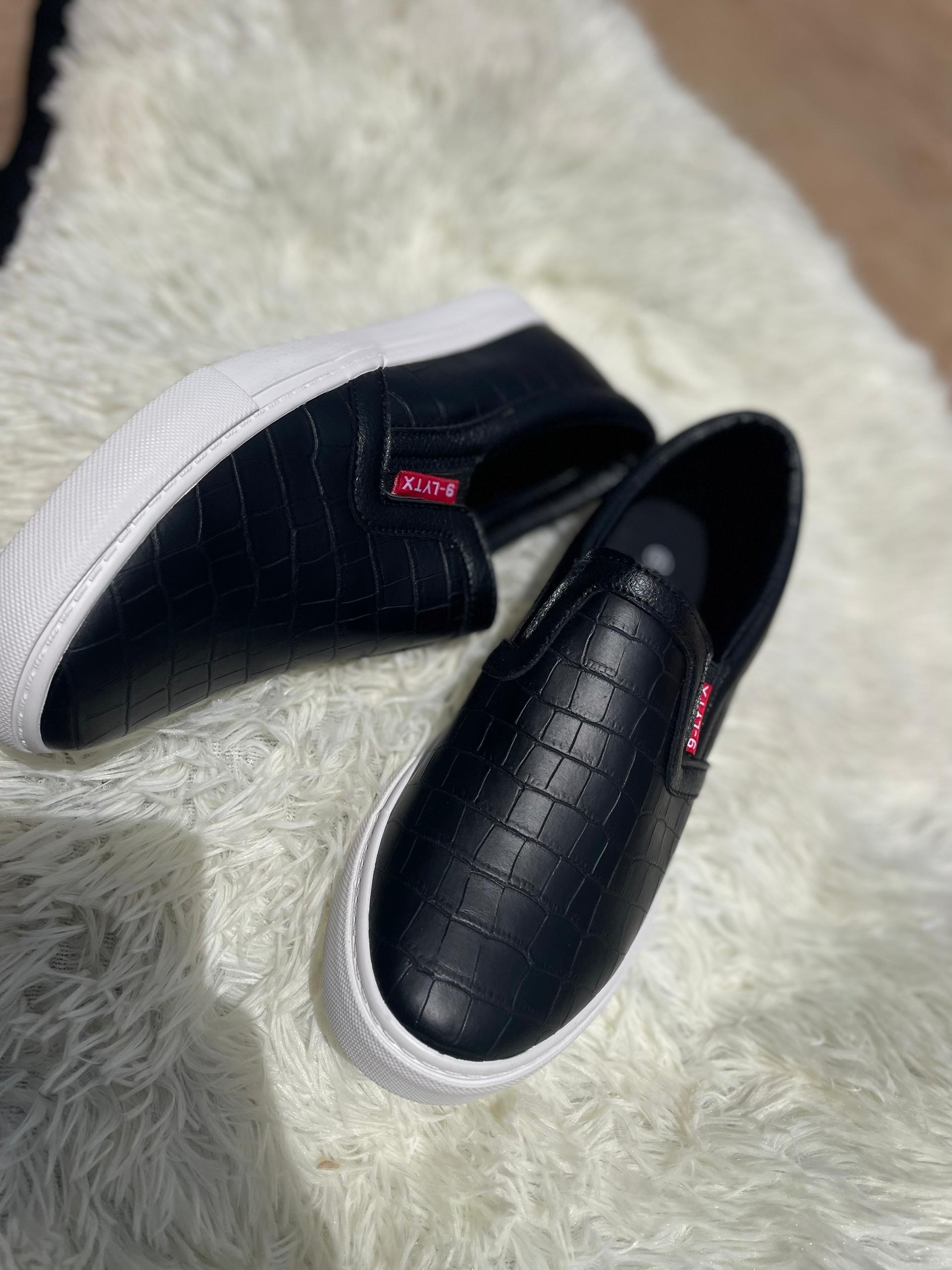 S-LYTX Croc-Embossed Leather Slip-On Sneakers